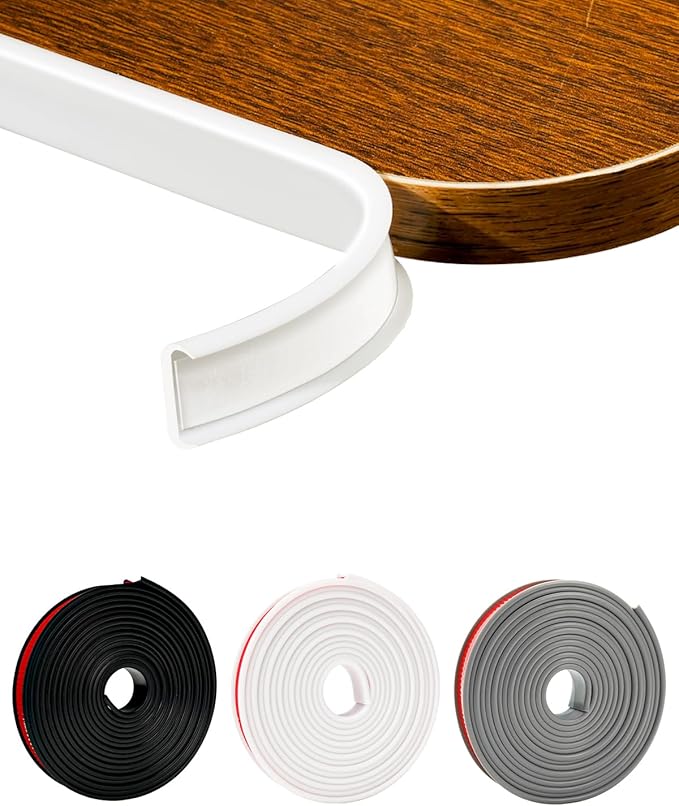 U-Shape White TPE Edge Banding 32.8Ft Self-Adhesive Flexible Edge Trim, Furniture Edge Protector & Countertop Molding (W:1.0'' H:0.2'')