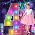 imprsv 4FT Colorful Marquee Numbers,18 Colors with Remote, Light Up Numbers 4 for 4th 40th Birthday Decorations Anniversary Party Decor, Pre-Cut Foam Board Kit, Mosaic Sign for Balloon