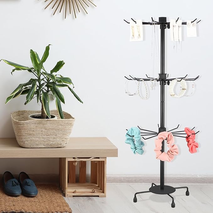 2 Pcs Spinning Jewelry Display Stand 3 Tier Rotating Keychain Earring Retail Rack Adjustable Fashion Counter Jewelry Tree Display Holder Organizer for Women Men (Black)