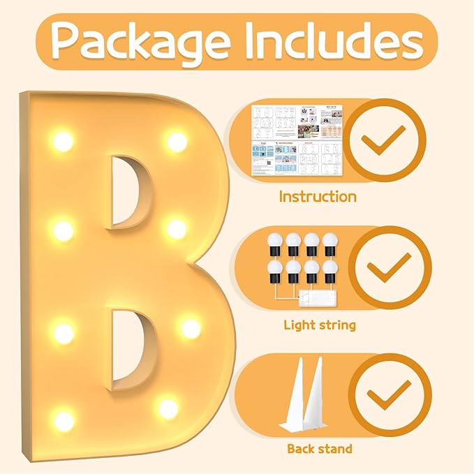 Marquee Letters 3 Feet Tall Large Light Up Letters B Birthday Engagement Party Decor Yellow Light Birthday Decorations Balloon Arch Kit Foam Sign B