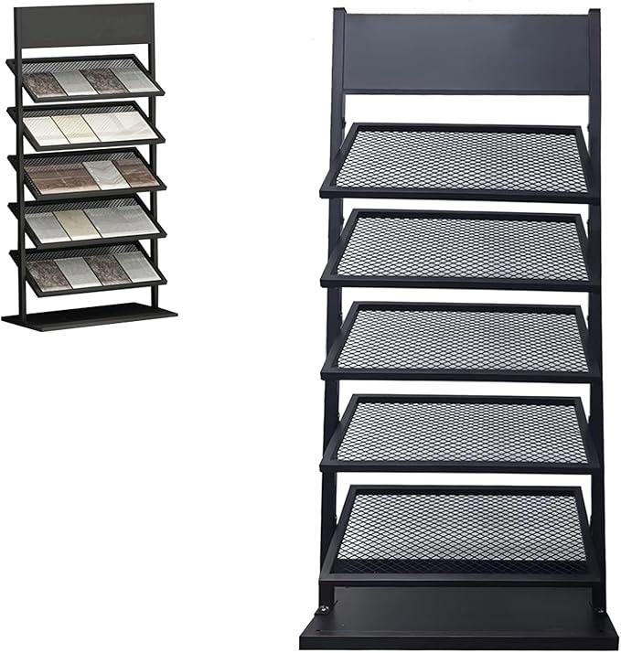 5-tier Floor Tile Display Stand, Retail Display Rack for Tile, Building Material Swatch Sample Storage Holder for Exhibition Hall Trade Show Vendor Events(Black, Height-59in)
