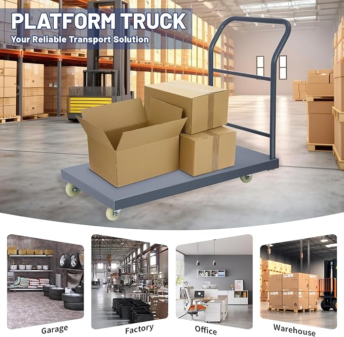 Platform Truck Industrial Flatbed Cart with Wheels, 36"x24" Moving Cart 2000lb Capacity Hand Tuck for Garages, Warehouse