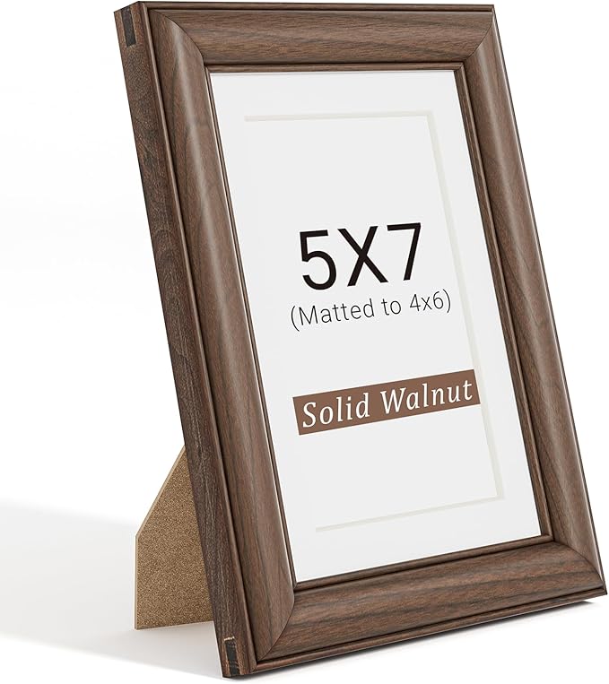 Natural Walnut 5x7 Picture Frames Mat to 4x6 Picture Display,Original Wood Handcrafted Photo Frame,Wooden Frame 5x7 with Tempered Glass Graduation Family Wedding Pictures Tabletop & Wall Decor