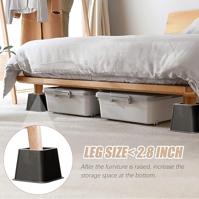 Bed Riser/Furniture Lift Bed/Bed risers/Furniture Lifter/Table risers/Frame Risers Create Under Bed Storage Heavy Duty for Furniture Height Adjustment (Black 6 Pack, 3 Inch)