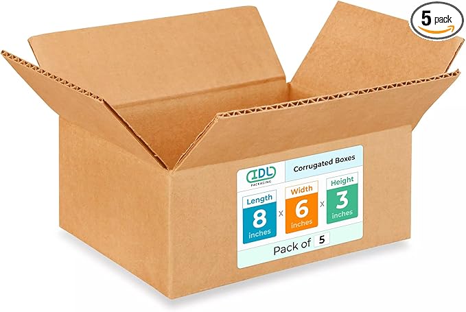 Small Moving & Shipping Boxes 8 x 6 x 3 inches (5-Pack) - Extra Strength 200 lb vs Regular - Corrugated Packing Boxes for Moving - Small Box for Shipping - Cardboard Shipping Box by IDL Packaging