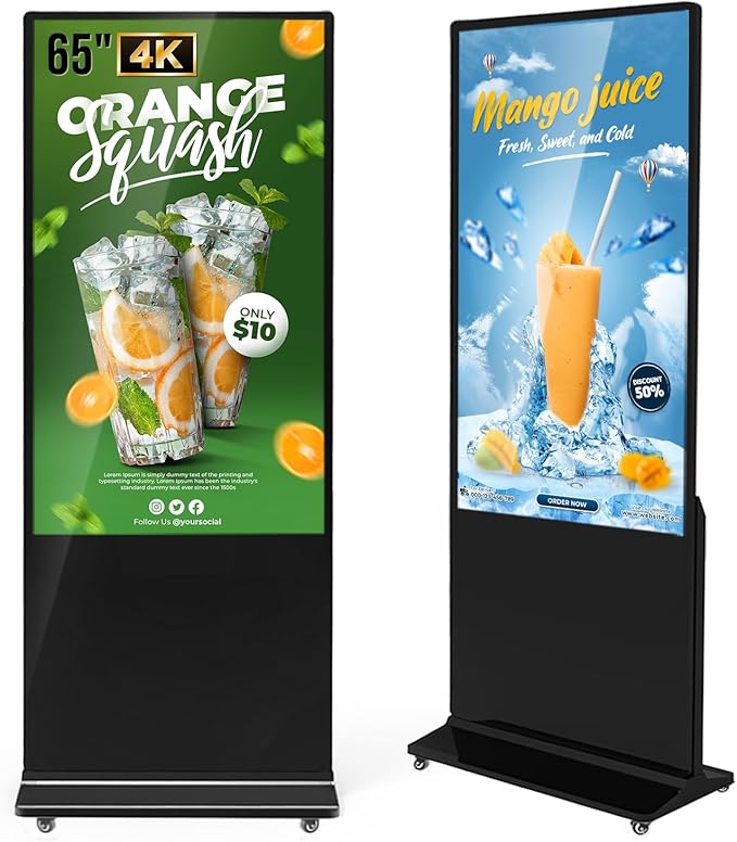 MWE 65 Inch 4K Digital Signage Display Kiosk, Indoor Floor Standing Advertising Display Poster, LCD Commercial Display with Auto Media Player, Android System, HDMI/USB/WiFi