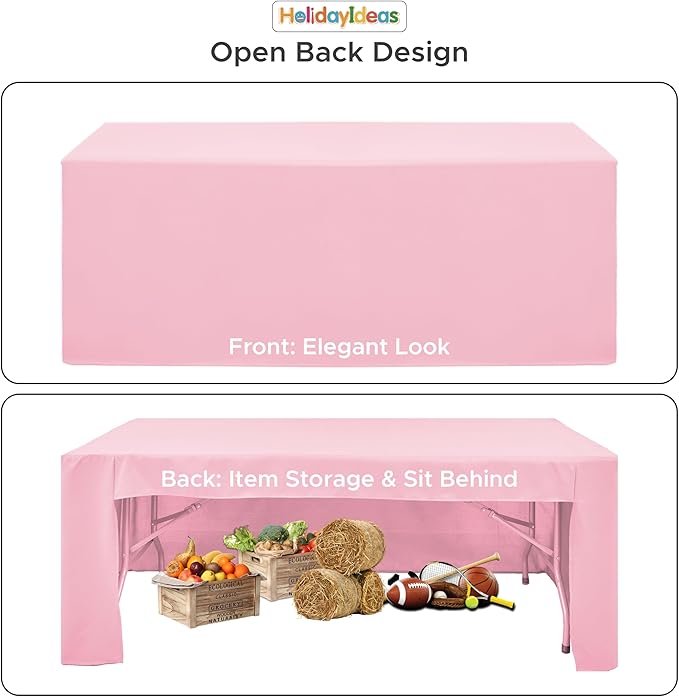 HolidayIdeas Open Back Fitted Tableclothss for 6 Foot Rectangle Table, Wrinkle Resistant Washable Table Covers 72x30 Inch for Craft Fairs, Banquets, Trade Show Display, Pink,4 Pcs