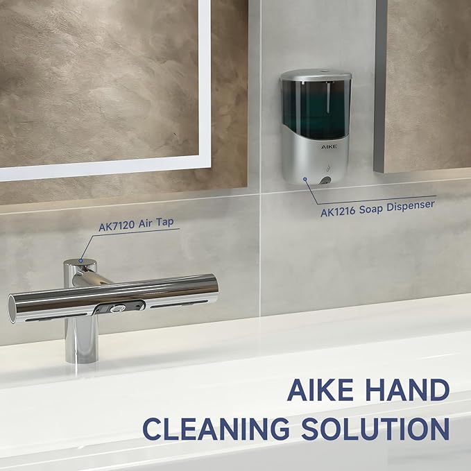 AIKE Wall Mount Automatic Soap Dispenser for Liquid Soap Battery Operated Silver, Model AK1216