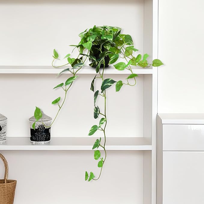 Fake Pothos Hanging Plants, 33" Artificial Hanging Plant, Faux Pothos Vines Hanging Plant Greenery for Home Living Room Indoor Outdoor Decor