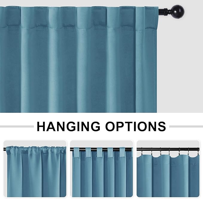 Hiasan Blackout Patio Sliding Door Curtain Extra Wide Thermal Insulated Blind Privacy Room Divider Curtain with Back Tab & Rod Pocket for Bedroom Partition Glass Door (100 x 84 Inches, Stone Blue)