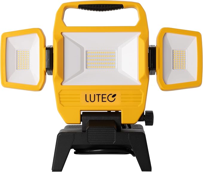 LUTEC 91.6W 10000 Lumen LED Work Light, Foldable Work Lights with 3 Adjustable Head, Portable Corded Construction Lights Job Site Lighting