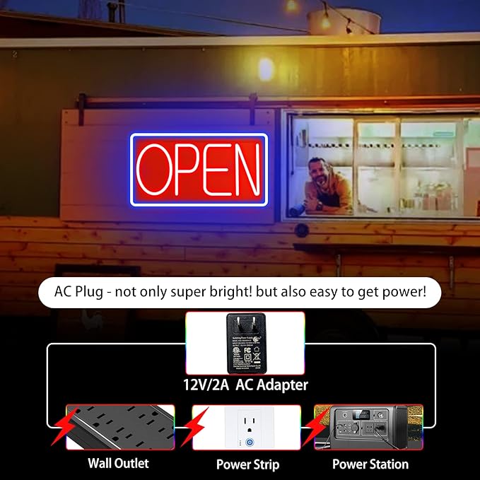 Open Signs for Business Ultra Bright LED Neon Open Signs 22 Inch Plug In Electric Light Up Open Sign with ON/OFF Switch for Business Storefront Window Glass Door Shop Florists Bar Salon Cafes Pubs
