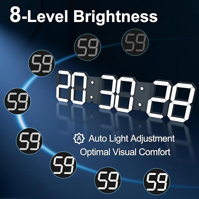 Large Digital Wall Clock 27" with Remote Control,3D Led Clock Adjustable Brightness Timer 12/24 Hr Time/Date/Temperature for Living Room/Office/Restaurant