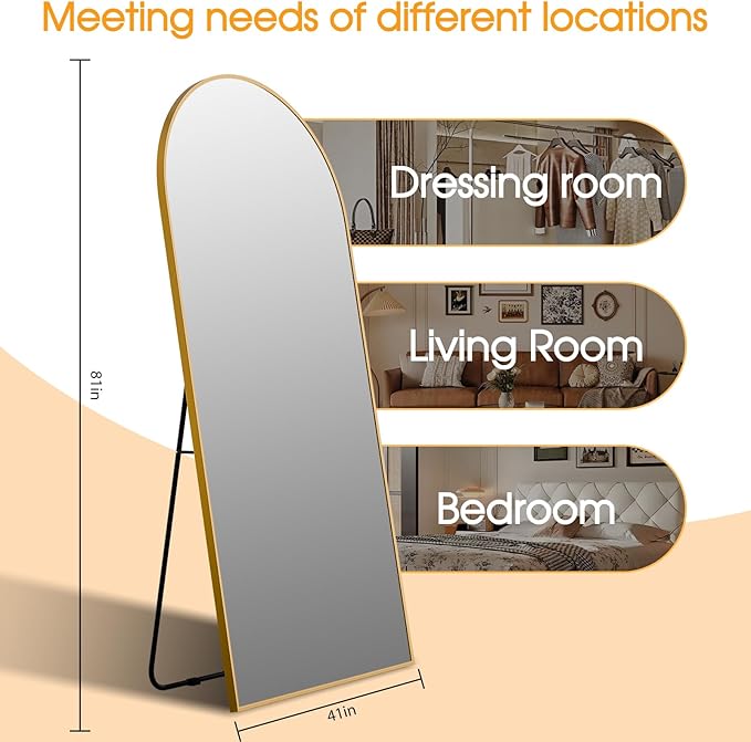81"x41"Floor Mirror Full Length,Arched Full Length Mirror with Stand,Full Body Mirror,Hanging or Large Leaning for Bedroom Living Room Gold