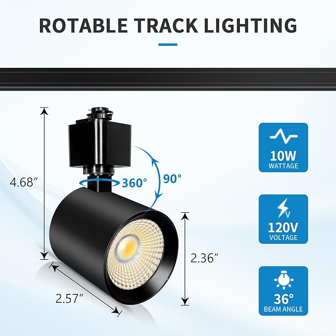 6-Light LED Track Lighting Kit with 6.6FT H Type Track Lighting Rail, Dimmable Track Lights Modern Kitchen Track Lighting Fixtures Ceiling Spot Light 2700K-5000K, CRI90+, 36° Beam 10W 800lm, Black