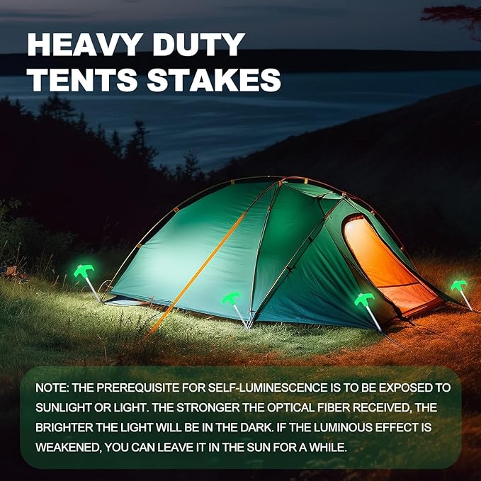12 Pack Screw in Tent Stakes Heavy Duty,8 ’’ Ground Anchors Screw in,Metal Stakes with Hex Head Driver and Sturdy Storage Box. (12, Luminous White)