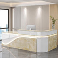 Modern Reception Desk – Front Desk, Reception Counter for Office, Checkout Counter, LED Lighting, Storage, Soft Close Drawers, Custom Logo, Fully Assembled (I,64IN)