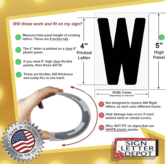 4" Flex Changeable Sign Letters on 5" Clear Panels – Black Letters & Red Numbers – Fits A-Frame, Sidewalk & Portable Signs – Made in USA