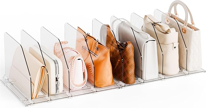 Yieach 2 Pack Acrylic Purse Organizer for Closet - Adjustable Purse Storage and Bag,Handbag Organizers,Clear Shelf Dividers for Closet Organization,Towel,Purse Divider & Display and Clutch Organizer