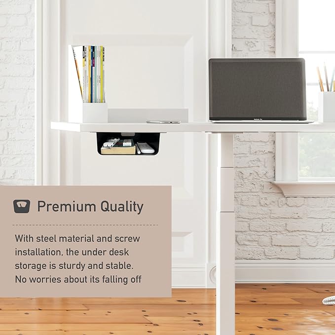 Under Desk Storage Shelf Under Desk Drawer Storage for Sit Stand Desk, Table, Gaming Desk, Workstations Under Desk Organizer Adds Tray for Home and Office(Black)