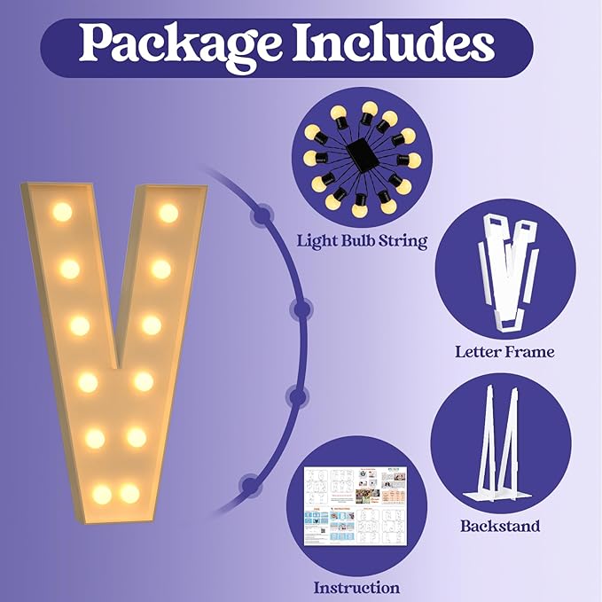 Marquee Letters 4 Feet Tall, 4FT Large Light up Letters V, Big Sign V with Warm White Light for 15th XV Birthday Wedding Proposal Engagement Graduation Party Backdrop Decorations