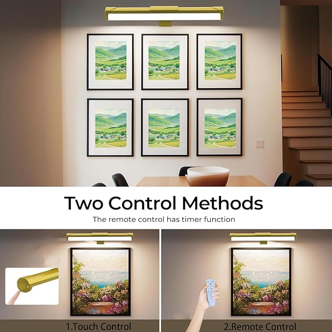 MIOBLUE Picture Light with Remote and Timer, 13.8in Rechargeable Picture Light with 3 Color Modes, Dimmable Cordless Painting Light for Wall Display, Gallery Artwork, Portraits, Dartboards