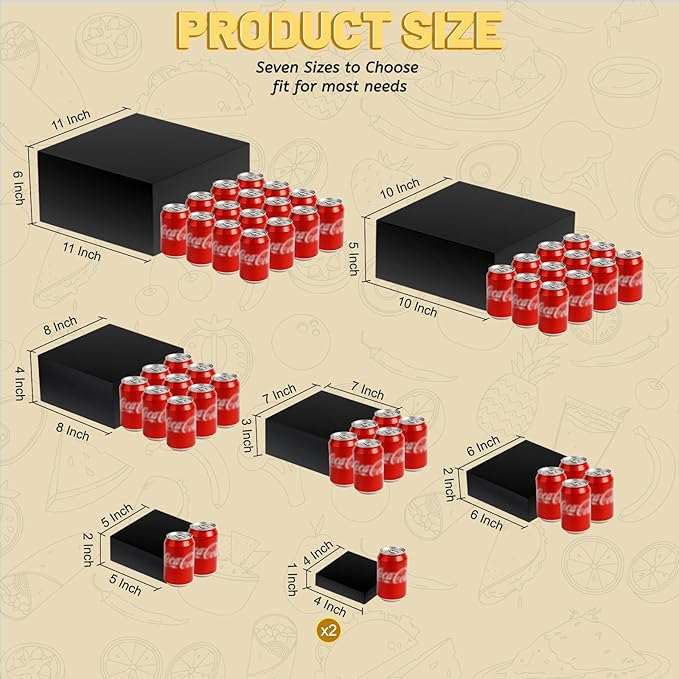 8 Pcs Buffet Food Risers, Large Acrylic Dessert Cupcake Table Stands Fruit Display Shelf Catering Supply Party Jewelry Show Decor Risers Cube Box Nesting Black （11",10", 8", 7",6",5",4", 4"