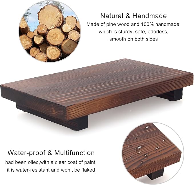 Farmhouse Wooden Bathroom Tray Small Kitchen Countertop Trays Decorative Wood Riser Pedestal Stand Dish Soap Dispenser Holder for Kitchen Counter Bathroom Sink Organizer Accessories Decor Vanity Tray