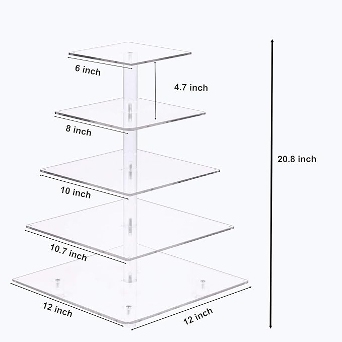 YestBuy Cupcake Stand – 5 Tier Premium Cupcake Holder – Acrylic Cupcake Tower Display – Cady Bar Party Décor – Acrylic Display for Pastry + LED Light String – Ideal for Weddings, Birthday (Colorful)