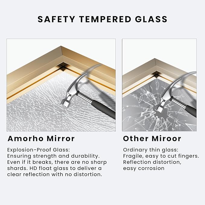 Amorho Bathroom Mirror, 40x36 Inch Golden Thick Metal Framed Wall Mirrors for Over Sink, Wall-Mounted Mirrors Perfect for Bedroom, Living Room, Entryway, Rectangle (Horizontal/Vertical).