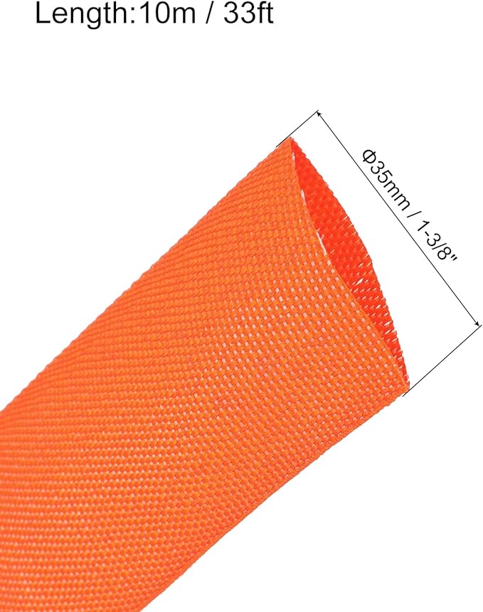 MECCANIXITY Braided Cable Sleeves Heat Shrinkable Fabric Sleeving, 1 3/8" 33ft Orange 2:1 Ratio Heat Shrinkable Cord Protector for Harness Cable, Network Cable Protection, Cable Management