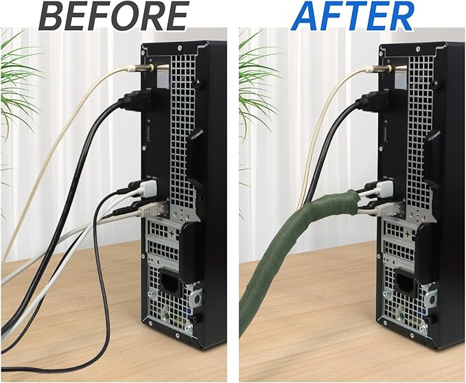 Split Braided Cable Sleeve，Flexible Wire Loom Tubing, Automotive Cord Protector Pet Proof, Cable Management for Computer TV Electric Wires Harness 16ft (Dark Green, 5mm（3/16")