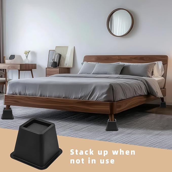 Bed Riser/Furniture Lift Bed/Bed risers/Furniture Lifter/Table risers/Frame Risers Create Under Bed Storage Heavy Duty for Furniture Height Adjustment (Black 9 Pack, 4 Inch)