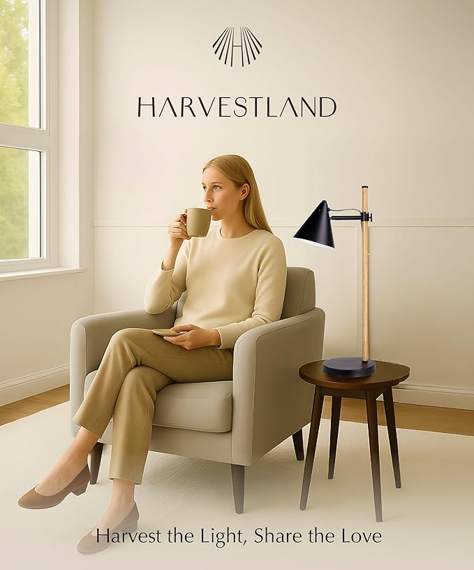 HarvestLand Noah Black Desk Lamp – Adjustable Architect Desk Lamp, Industrial Table Lamp with Solid Base for Living Room, Bedside Table, Home Office and Bedside Reading