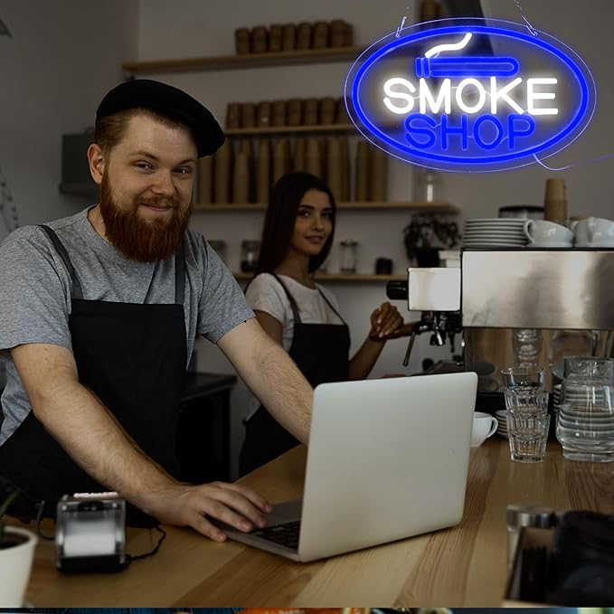 Smoke shop Neon Sign Smoke shop Neon Light LED Neon Sign for Wall Décor Dimmable LED Neon Light for Bar Restaurant Music Concert Man Cave Wall Art 16.8"×9.6"