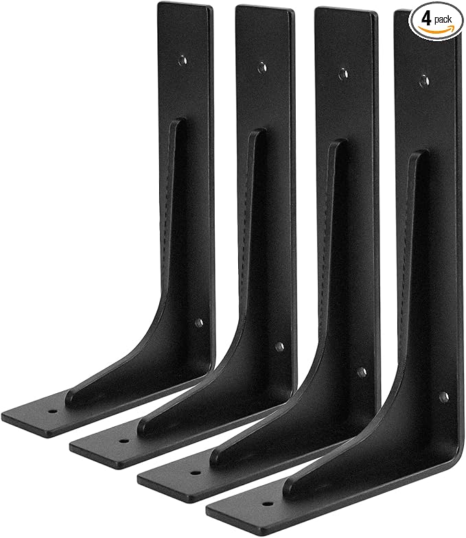8"x 4.7" Shelf Brackets,L Shelf Brackets, Vertical Angle, Premium Alloy Metal Heavy Duty Shelf Bracket, high Strength Mounting Hardware Included, Corner Brace Joint,Pack of 4. (8 inch L+Beam)