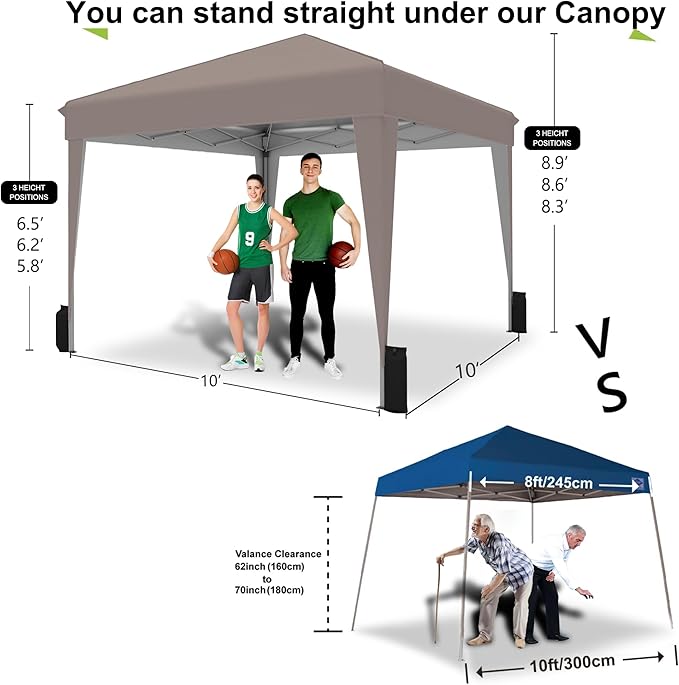 SANWAY 10x10 Pop up Canopy Tent, One-Button, Outdoor Instant Canopy Protable for Events, Camping, Parties, Vendor, Beach Tent - Beige