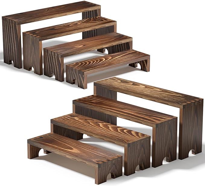 2 Set Large Wooden Tiered Riser Display Stands for Vendor Events,Stackable Wooden Cupcake Display Stand,Farmhouse Decor Wood Dessert Table Display Set,Vendor Booth Display Items,Food Display Risers for Party（12-11.2-10.4-9.6IN）