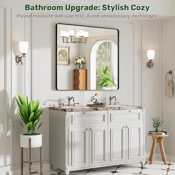 40X36 Black Bathroom Mirror for Over Sink, Metal Framed Vanity Mirror Wall Mounted, Rectangle Mirror for Bedroom Living Room Restroom Entryway, Anti-Rust, HD Tempered Glass
