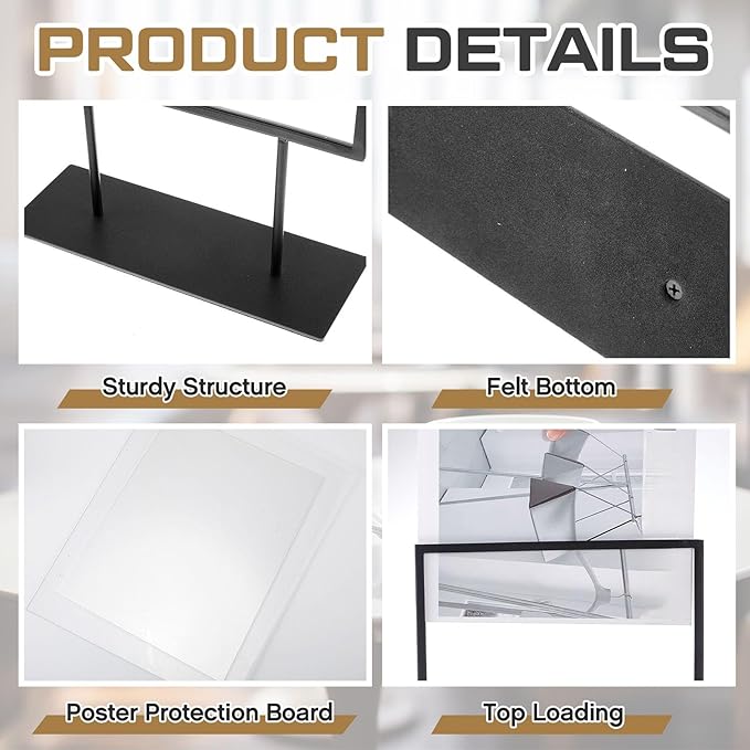 Zhengmy Tabletop Sign Holder with Flat Base Double Sided Countertop Sign Holder Desktop Display Stand Metal Poster Display Stand for Office Store Restaurant Hotels, Black(11" X 8.5",Horizontal,1 Pcs)