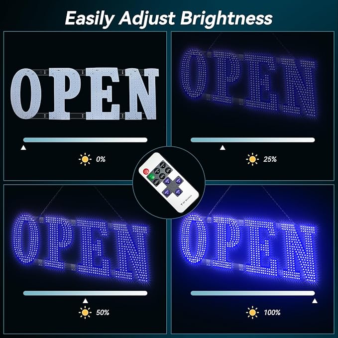 Large LED Open Signs for buiness with 13 Scene Modes, 40" x 14" Unique Design Blue Open Sign for Business Hour Open Sign for Window Stores Retail and Restaurant
