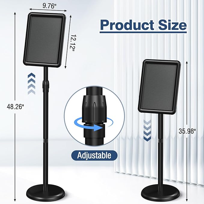 Sign Stand Sign Holder Stand Sign Stands for Display 8.5 x 11 Inches Pedestal Sign Holder 360° Rotation Adjustable Signage Stand for Business Exhibition, Restaurant, Supermarket (Black)