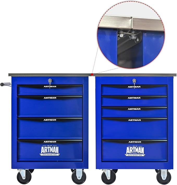 5-Drawer Heavy-Duty Rolling Tool Chest with Wheels & Steel Roof, Lockable Tool Chest Storage Cabinet for Garage, Workshop, Warehouse, and Repair Shop