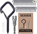 35 PCS Eye Screw Hooks for Hanging Heavy Duty with Safety Buckle.Metal Ceiling Hooks for Hanging Plants,Cup,Wind Chime,Bird Feeders,Christmas String Lights at Indoor&Outdoor,2.36 Inches Black