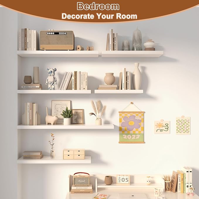 12 Inch Deep Floating Shelves for Wall 2 Pack Floating Shelfs Large Storage Space Wall Decor Display Shelf for Bathroom Living Room Bedroom Kitchen 36" W x 12" D x 1.2" H White