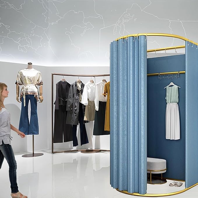 Madamera Clothing Store Fitting Room with Shading Curtain, Portable Temporary Mobile Privacy Protection Dressing Room, Foldable Mall Simple Changing Room and Temporary Mobile Room, 200x100x95cm(Blue)