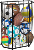 Garage Ball Storage Holder,Elastic Cord Design Can Floor-Standing & Wall-Mounted Use,Used for Basketball,Footbal,Volleyball,Rugby,Home or Outdoors Sports Equipment Storage Ball Rack。(Black)