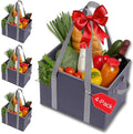 BAG-THAT! 4pk Reusable Grocery Bags Shopping Bags Tote Box Large Heavy Duty Groceries Bag Handles Foldable Reinforced Bottom (Navy Blue/Gray)