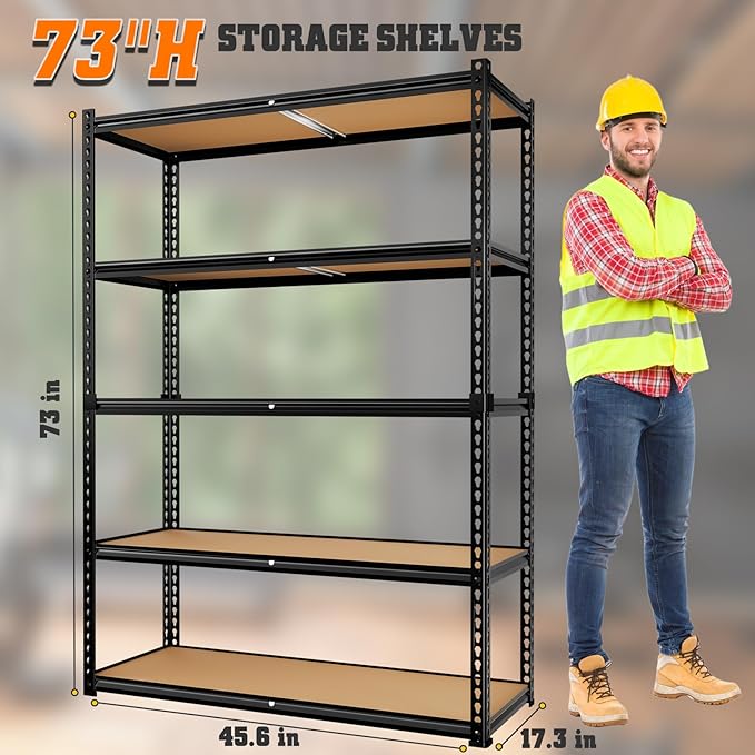 LEVELEVE 5-Tier Heavy Duty Storage Shelving Unit, 2020 lbs Capacity, Adjustable Metal Utility Shelf, 48" L x 18" W x 73" H for Garage, Kitchen, Pantry, Basement, Bathroom, Laundry