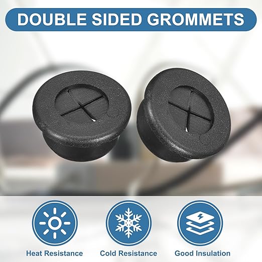 uxcell 4Pcs Cable Cord Grommet, 13/16"(20mm) Rubber Desk Grommets Wire Pass Through Hole Cover with Marked Cable Ties for Home Office Cable Wire Protection, Black